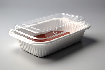 Plastic food container on a gray background. 3d rendering.