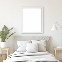 bedroom interior mockup template clean and clear room with blank poster frame on headboard bedroom interior decoration background