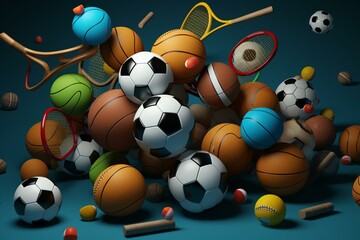 Seamless background showcasing sports equipment used in various games. 3D illustration. Generative AI
