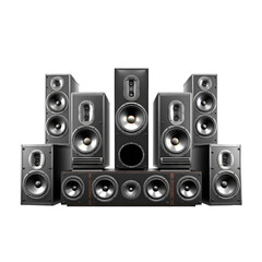 many audio speakers isolated on white