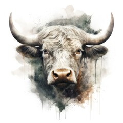 Double exposure of a bull isolated white background