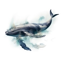 Double exposure of whale and ocean isolated white background