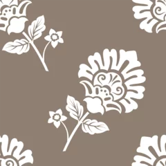 Foto op Plexiglas Floral seamless pattern. Decorative flowers monochrome color, beautiful pattern. Stylized plants on a white background. For wrapping paper, invitations, cards, curtains, fabric, web, cover, rug, mat © sunny_lion
