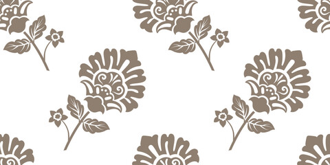 Floral seamless pattern. Decorative flowers monochrome color, beautiful pattern. Stylized plants on a white background. For wrapping paper, invitations, cards, curtains, fabric, web, cover, rug, mat - 648600008