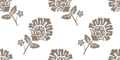 Fotobehang Floral seamless pattern. Decorative flowers monochrome color, beautiful pattern. Stylized plants on a white background. For wrapping paper, invitations, cards, curtains, fabric, web, cover, rug, mat © sunny_lion