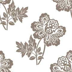 Foto op Plexiglas Floral seamless pattern. Decorative flowers monochrome color, beautiful pattern. Stylized plants on a white background. For wrapping paper, invitations, cards, curtains, fabric, web, cover, rug, mat © sunny_lion