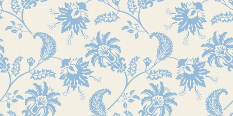Gordijnen Floral seamless pattern. Decorative flowers monochrome color, beautiful pattern. Stylized plants on a white background. For wrapping paper, invitations, cards, curtains, fabric, web, cover, rug, mat © sunny_lion