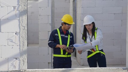 Real Estate Project Construction Site with Architectural Engineer, Investor and Worker. Concept of Buildings Development .