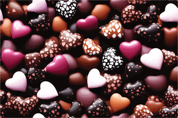 Celebrate World Chocolate Day with this tiling vector depicting small chocolate hearts. - obrazy, fototapety, plakaty