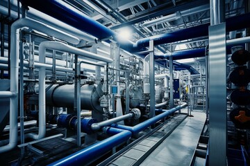 Desalination plant: reverse osmosis equipment. Generative AI - obrazy, fototapety, plakaty