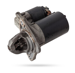 Starter of an internal combustion engine New Spare part for car on a white background. Spare parts...