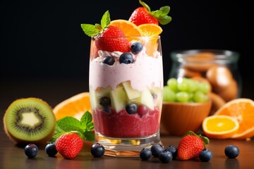A vibrant smoothie with fruit and yogurt layers. Generative AI