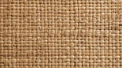 Zelfklevend Fotobehang Woven straw mat texture background, presenting a natural, rustic aesthetic with intricate interlocking fibers. Great for eco-friendly product packaging and interior decor. © Kanisorn