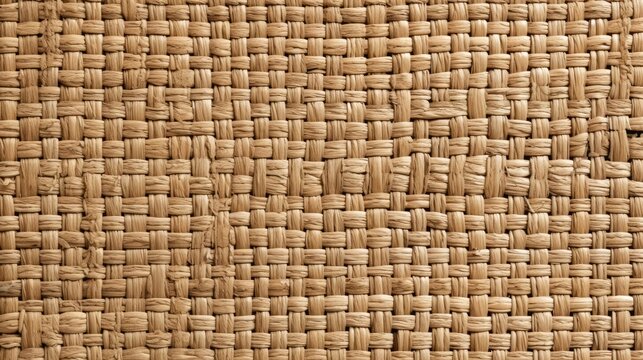 Woven straw mat texture background, presenting a natural, rustic aesthetic with intricate interlocking fibers. Great for eco-friendly product packaging and interior decor.