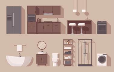 Furniture set. Interior furniture. Flat furniture. Kitchen furniture and other. Vector illustration