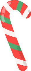 Fototapeta na wymiar Isolated illustration pepermint cane red white green stripe candy for holiday season christmas graphic element