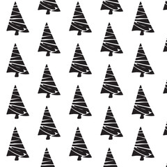 vector, repeating, continuous, pattern, winter, january, february, december, fir trees, fir trees, contours, black handwritten, christmas, new year, holiday, packaging, postcard