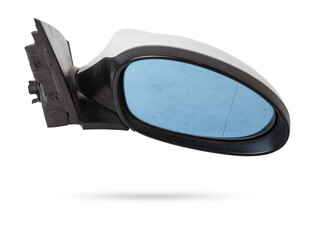 Close-up on a side mirror from a car with turn signal repeaters for repair and replacement after an...