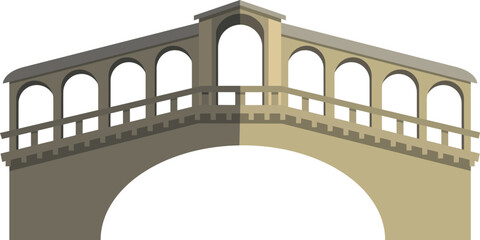 Clear-cut pastel flat drawing of the Italian historical landmark monument of the RIALTO BRIDGE, VENICE