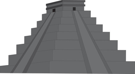 Simple monochromatic flat drawing of the Mexican historical landmark monument of the TEMPLE OF KUKULCAN, CHICHEN ITZA