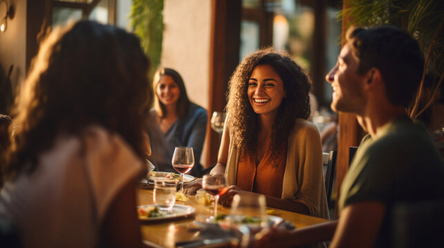 Friends Exploring Exotic Flavors at an Authentic Ethnic Restaurant , meeting friends at a restaurant, bokeh