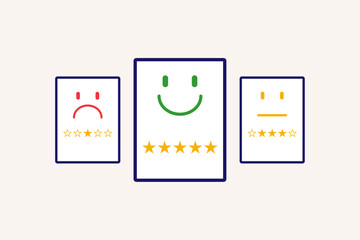 Service or service evaluation. Five stars, one star, three stars. Feedback from customers, evaluation of work