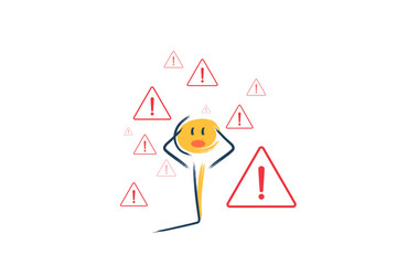 The character is scared, he made a mistake. Depression, fear, danger sign