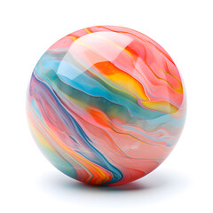 A glass marble sphere in many colors; rainbow layers
