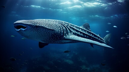 the world's largest fish, a whale shark, swimming in the water