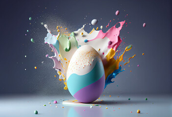 White cho easter egg splash, testy easter egg background. Generative AI