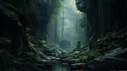 Schilderijen op glas Through the cave, look the trees in the background © Pretty Panda