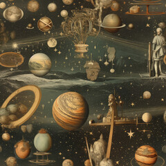 Astrology astronomy constellation vintage repeat pattern - obrazy, fototapety, plakaty