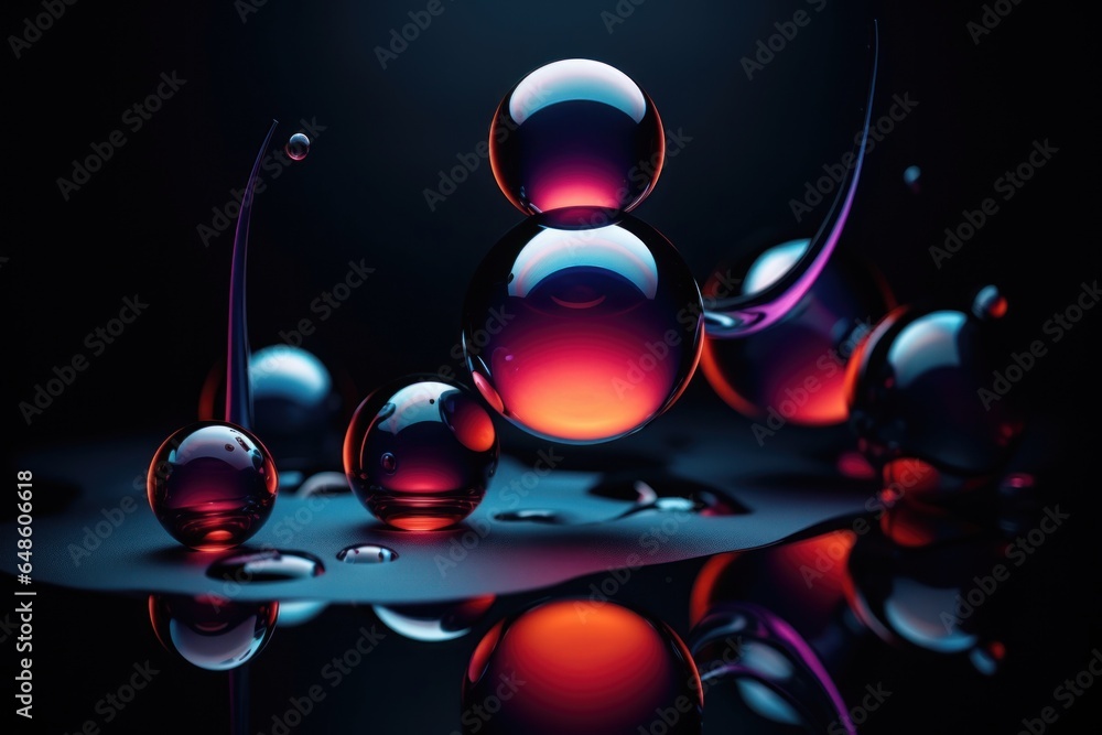 Poster abstract background with flowing fluid spheres and blobs. liquid blue and pink paint .