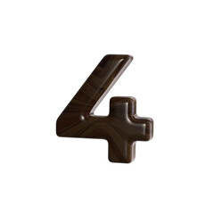 Number 4 3D render with wooden material