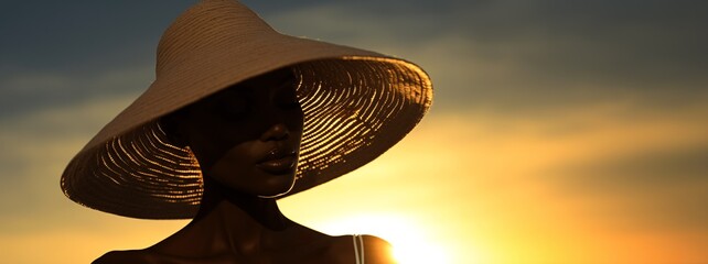 close-up portrait of a girl in a straw hat - obrazy, fototapety, plakaty