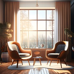 interior of modern living room with armchairs, 3d render