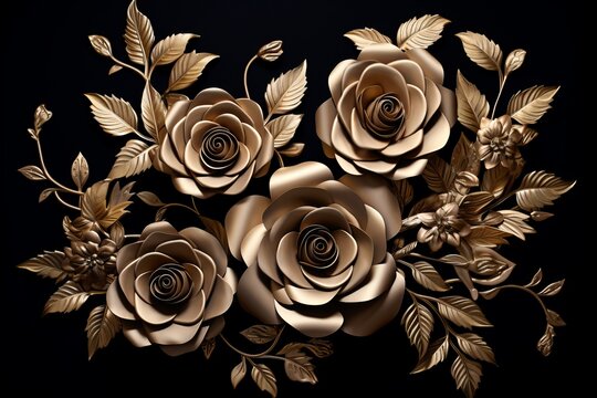 Golden roses on a black background