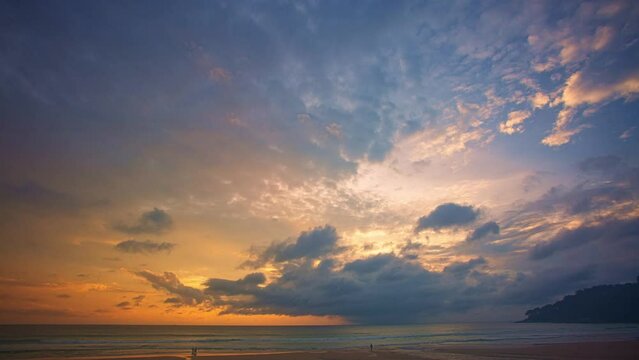 .Time lapse stunning clouds float above the sea as the sun sets..scenery The beauty of the sky was mesmerizing in stunning sunset.Gradient color..Sky texture, abstract nature background..