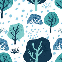 Naklejka premium Cute Winter Trees with Bush Vector Seamless Pattern