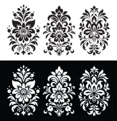 Poster Im Rahmen black and white ornamental pattern, in the style of symbolic flower, bold yet graceful, spare and elegant brushwork, stencil-based © Sabiqul Fahmi