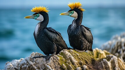 Obraz premium Imperial shags on Island, caring for each other's plumage