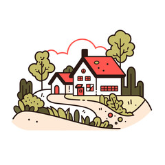 Landscaping Services vector icon in minimalistic, black and red line work, japan web