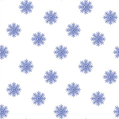 winter pattern blue snowflakes on a white background repeating continuous