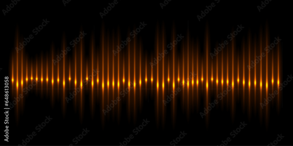 Poster sound wave pulse with frequency lines and glow light effect vector illustration. abstract spectrum w
