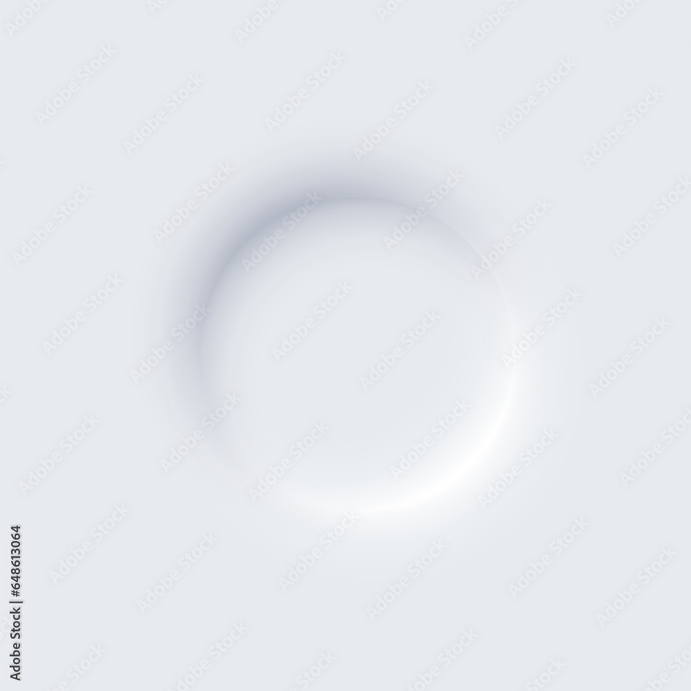 Poster neumorphism ui, circle white ring button with shadow vector illustration. abstract 3d skeuomorphic m