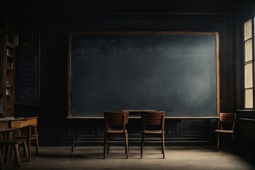 Black blackboard for classroom of school. ai generative - obrazy, fototapety, plakaty