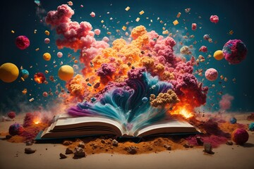 the book explodes with colorful colors. ai generative