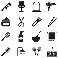 Hairdressing Icons. Black Flat Design. Vector Illustration.