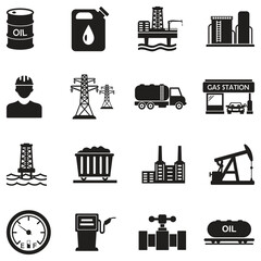 Oil and Gas Industry Icons. Black Flat Design. Vector Illustration.