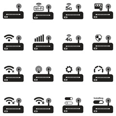 Router Icons. Black Flat Design. Vector Illustration.